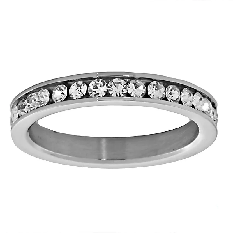 Remi: 0.78ct Ice on Fire Diamond CZ 316 Steel 3mm Eternity Band Ring