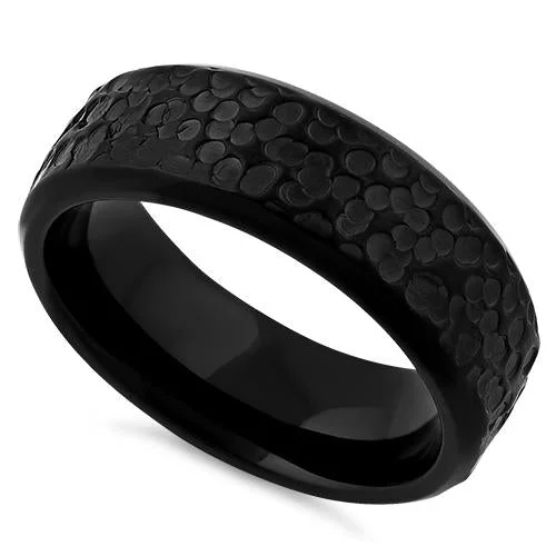 Stainless Steel Black Raindrops Band Ring