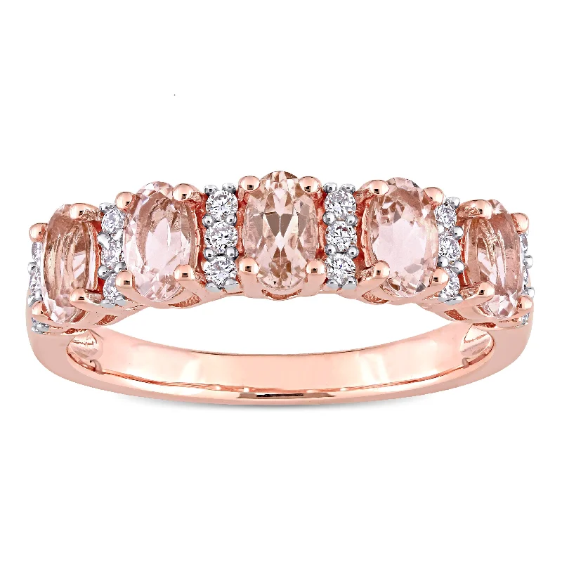 Miadora 14k Rose Gold Oval-Cut Morganite and 1/6ct TDW Diamond Anniversary Band Ring