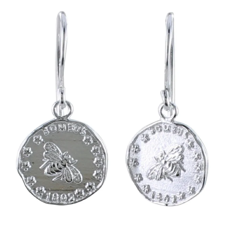 three-stone rings for women -Bee Coin Sterling Silver Drop Earrings