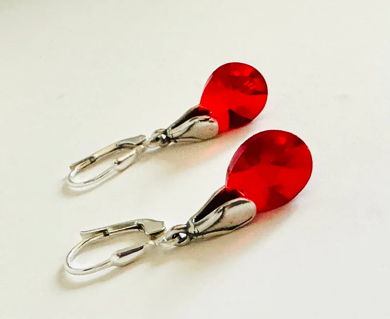 minimalist rings for women -Red Crystal Drop Earrings