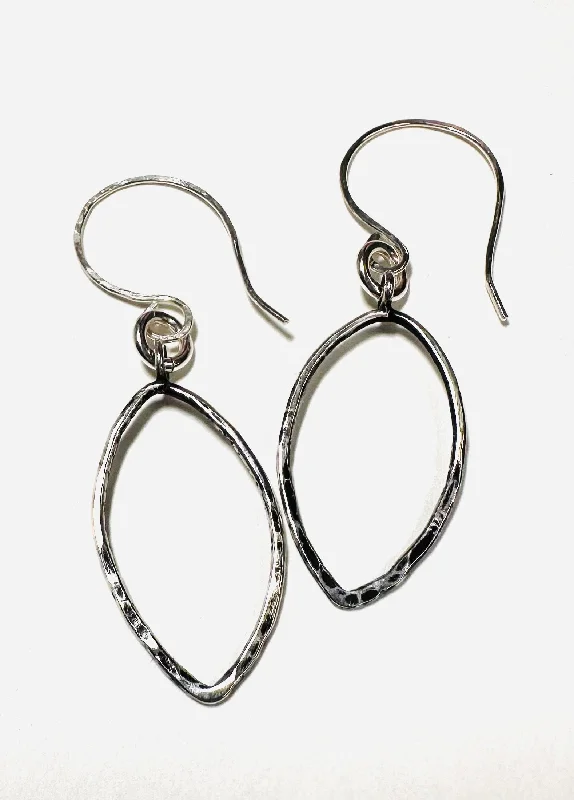 oversized hoop earrings for women -Silver Marquise Earrings/ Leaf/Open Earrings