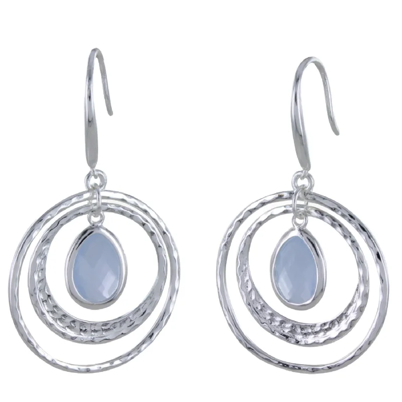 round earrings for women -Sterling Silver Twin Ring Candy Stone Drop Earrings