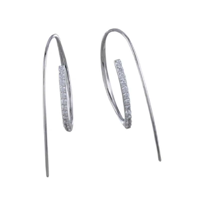 wedding earrings for women -Sterling Silver Pavé 'Loop the Loop' Pull Through Earrings