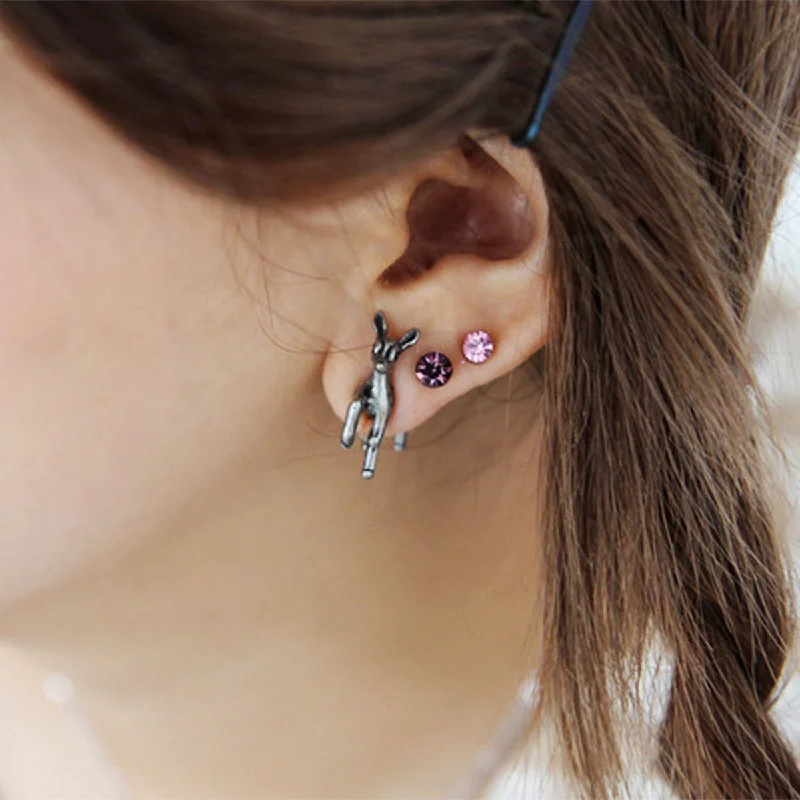 Rings 长尾词：SEXY SPARKLES Sexy Sparkles Deer Animal 3D Double Sided Ear Stud Earrings for Women