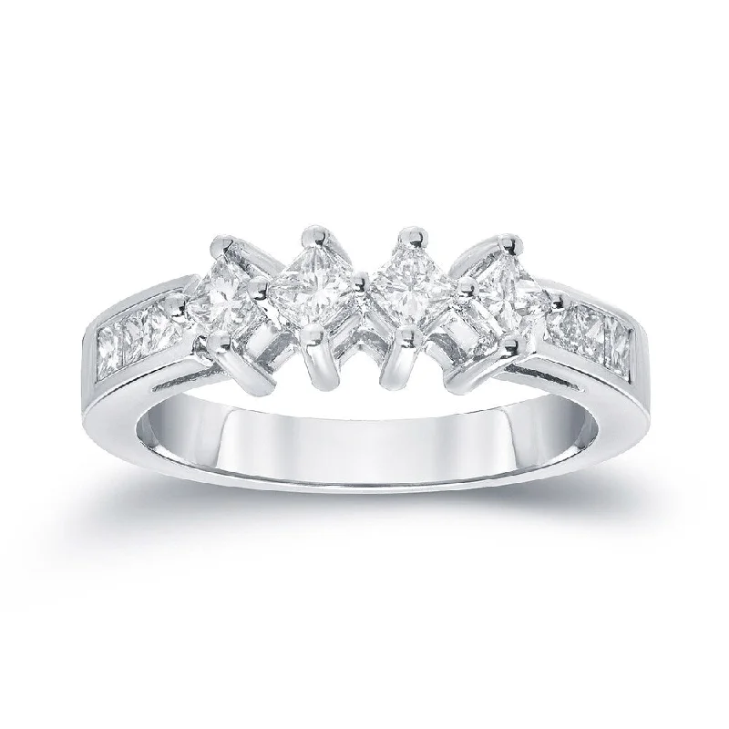 cushion halo engagement rings -Auriya 14k Gold 1ctw Unique Princess-Cut Diamond Wedding Band