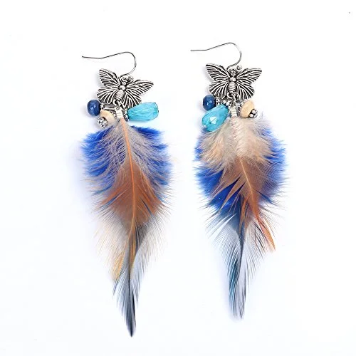 oversized hoop earrings for women -SEXY SPARKLES Dangling Genuine Natural long Hand Made Feathers Earrings for Women and Teen