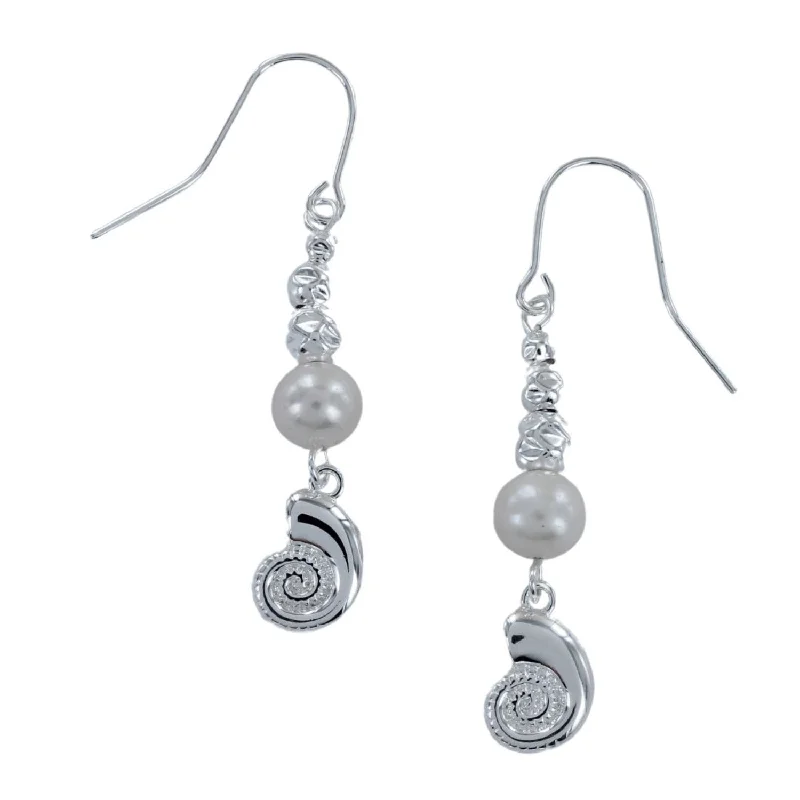 floral earrings for women -Pearl and Ammonite Drop Earrings