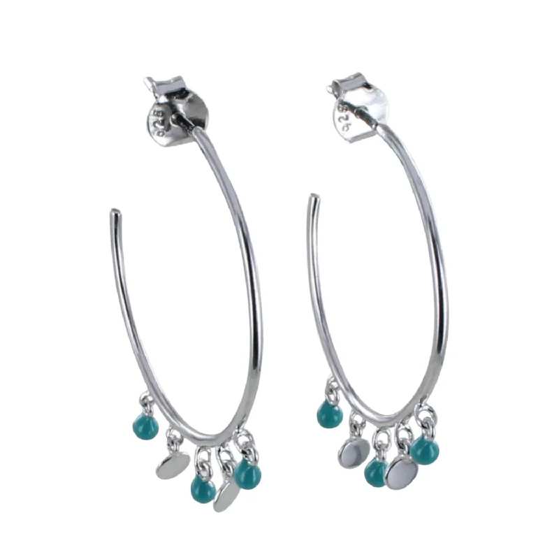 unique earrings for women -Turquoise Sterling Silver Dotty Hoop Earring