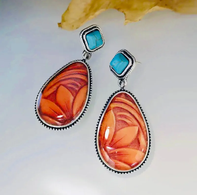 luxury diamond earrings for women -Turquoise Floral Water Drop Earrings