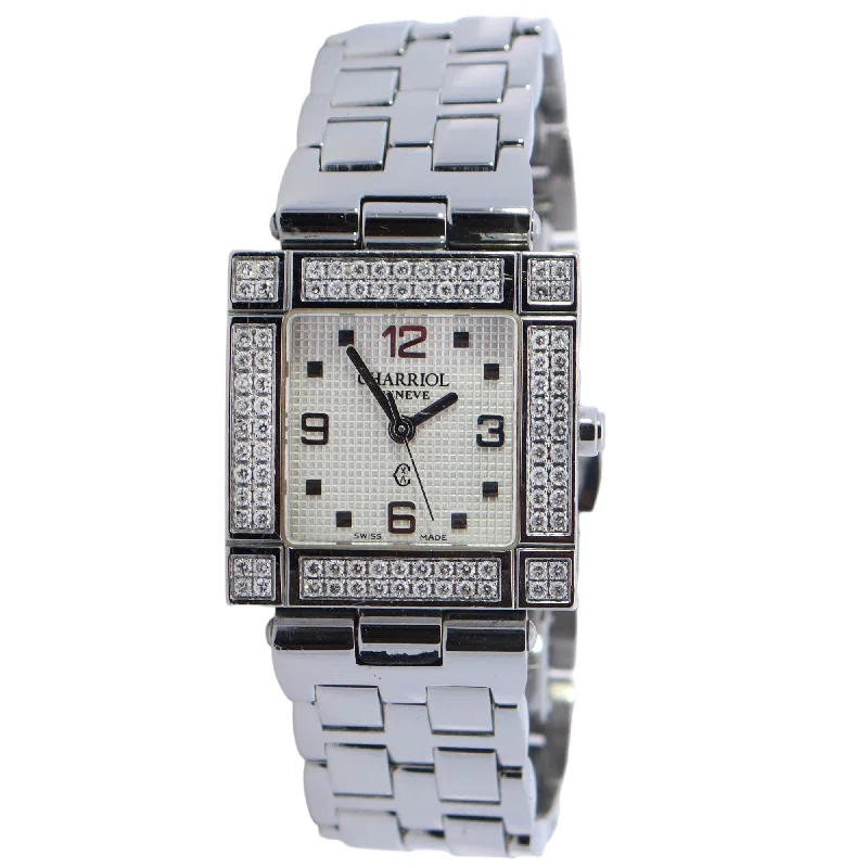 Charriol Celtic Stainless Steel 24mm White Arabic & Dot Dial Watch Reference# CELM