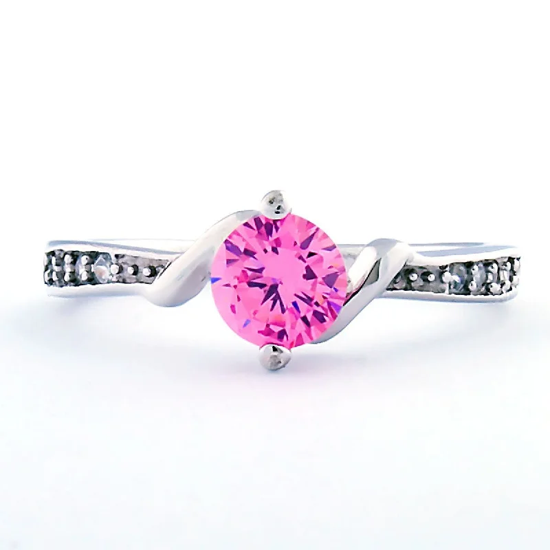 Entwined Love: Pink Sapphire and CZ Promise Friendship Band Ring