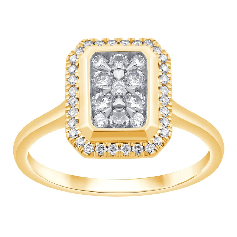 crystal necklaces for women -Emerald Halo Ring with 1/2ct of Diamonds in 9ct Yellow Gold