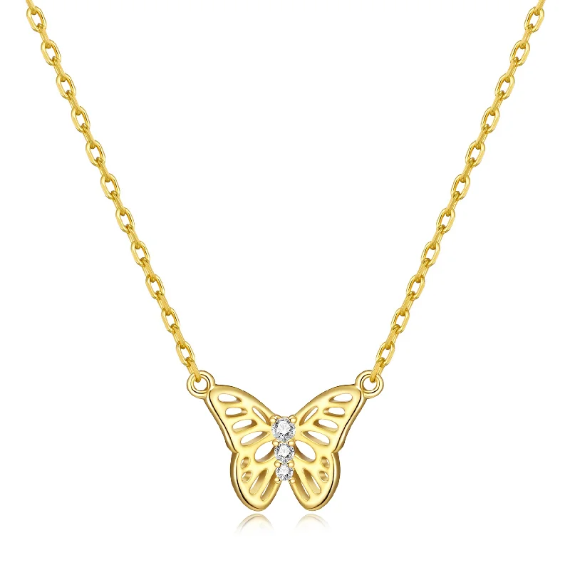 pearl necklaces for women -Gold Plated Butterfly Necklace Created with Zircondia® Crystals