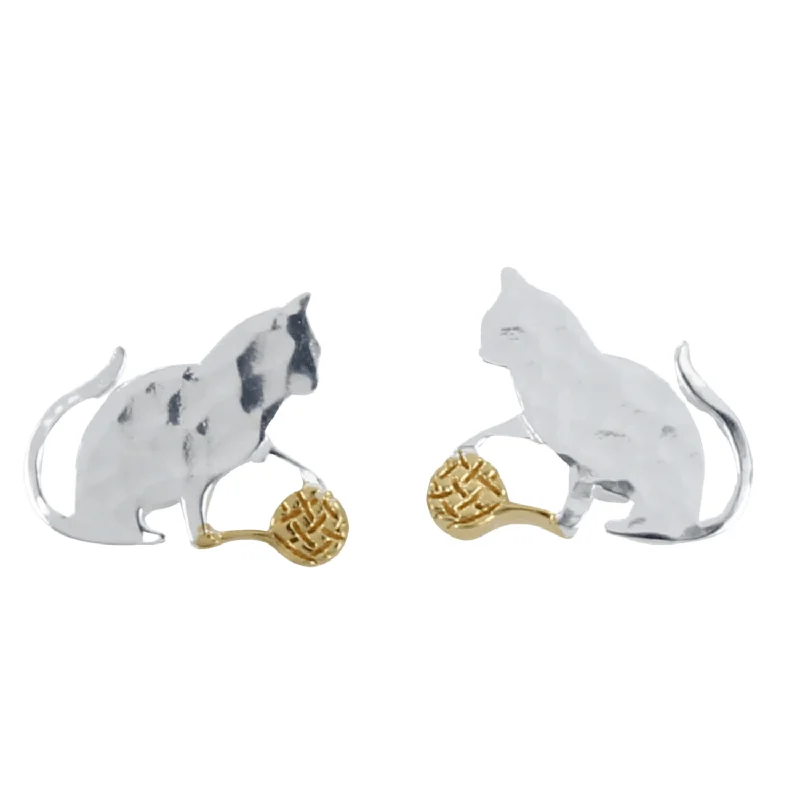 adjustable rings for women -Cat and Wool Sterling Silver Stud Earrings