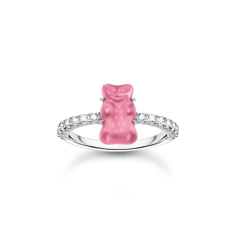 long chain necklaces for women -THOMAS SABO Ring with pink mini sized Goldbears and zirconia