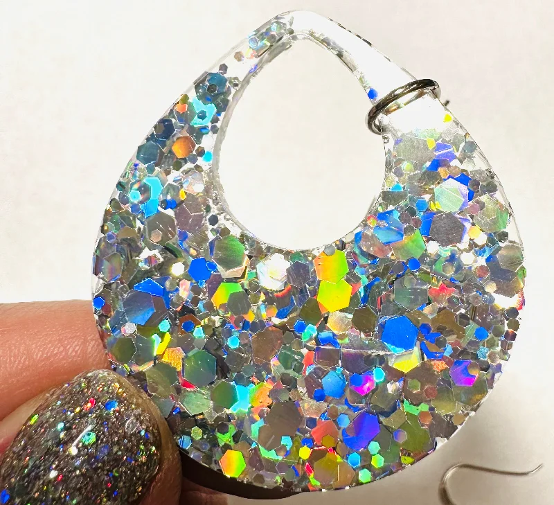 black stud earrings for women -Holographic Glitter Earrings