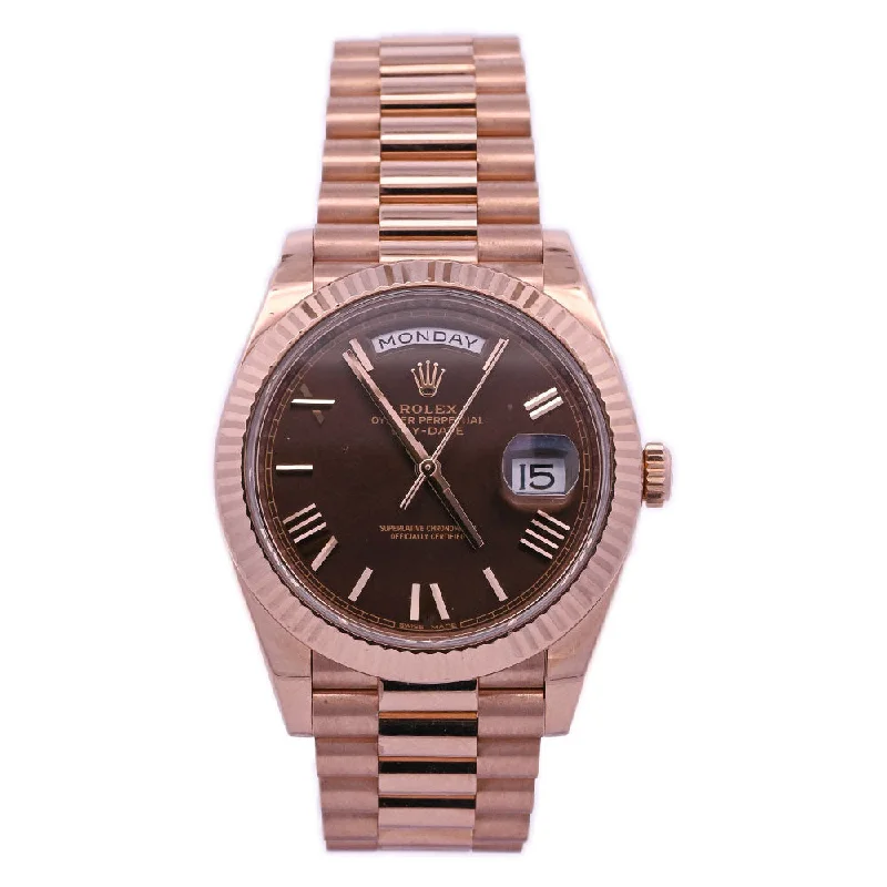 Rolex Day-Date Rose Gold 40mm Chocolate Roman Dial Watch Reference# 228235