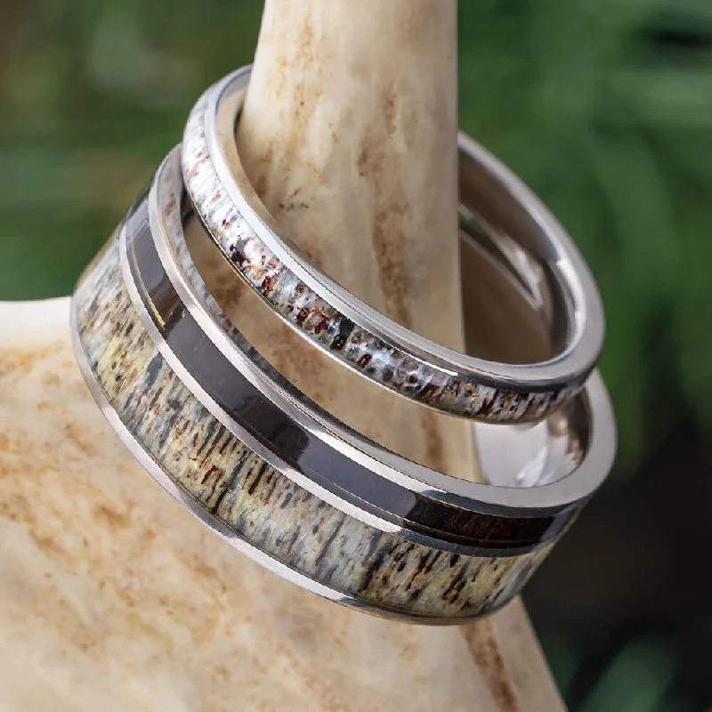 diamond halo engagement rings for women -His & Hers Matching Deer Antler Wedding Band Set