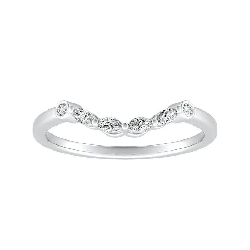 wedding engagement ring bands -Auriya Platinum 1/10ctw Round and Marquise Diamond Wedding Band