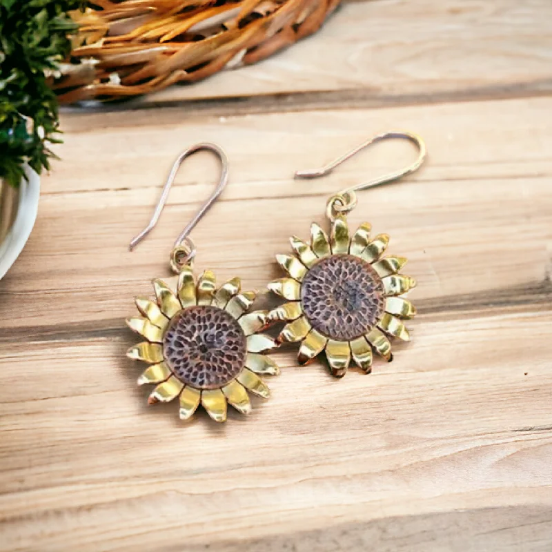 modern engagement rings for women -Beautiful Yellow Sunflower Earrings