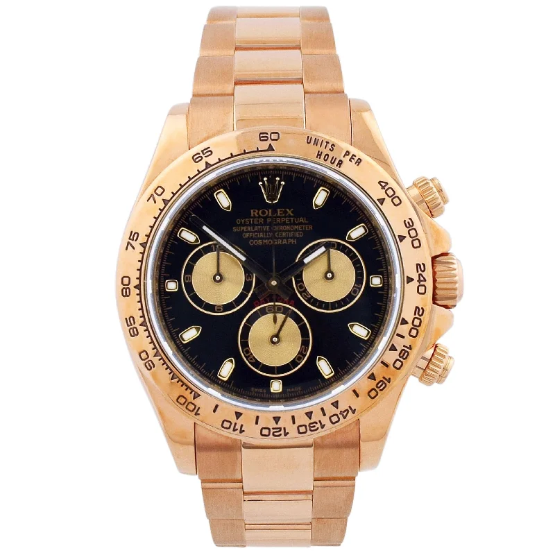 Rolex Daytona Rose Gold 40mm Black Chronograph Stick Dial Watch Reference #: 116505