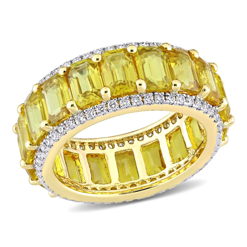 affordable moissanite engagement rings -Miadora 14k Yellow Gold 10ct TGW Yellow Sapphire and 3/5ct TDW Diamond Eternity Wedding Band Ring