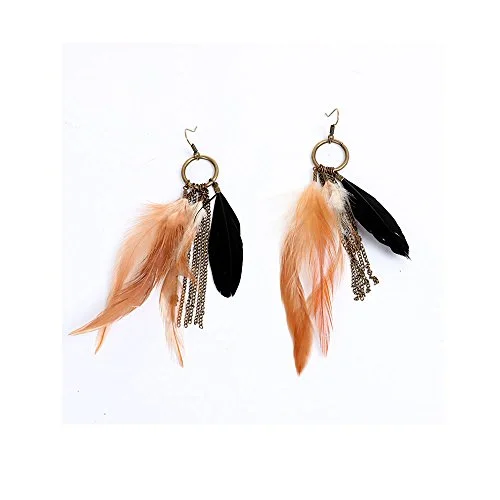 vintage-style earrings for women -SEXY SPARKLES Dangling Genuine Natuarl long Hand Made Feathers Earrings for Women and Teen