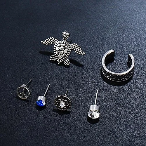 black stud earrings for women -Sexy Sparkles Cuff Earrings Set Ear Crawler Earring Climber Stud Ear Wrap Pin Vine Tribal Charm Vintage Clip On Jewelry