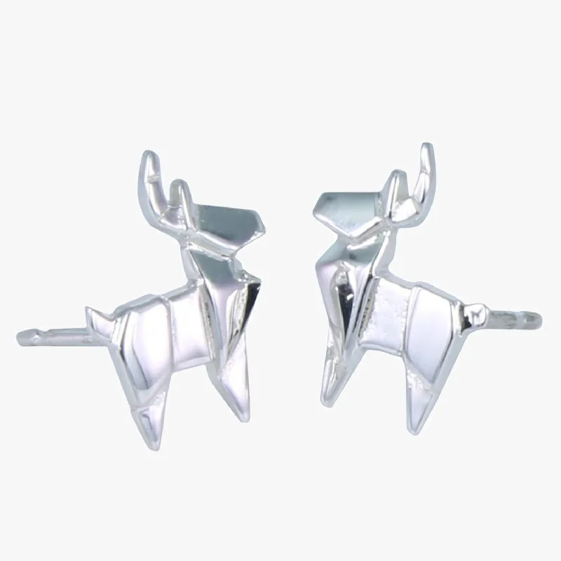 hoop earrings for women -Sterling Silver Origami Stag Stud Earrings