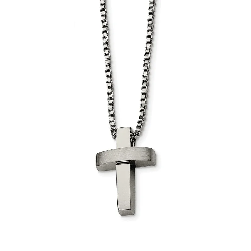 matching necklaces and earrings for women -Stainless Steel Brushed and Polished Cross Necklace - 22 Inch