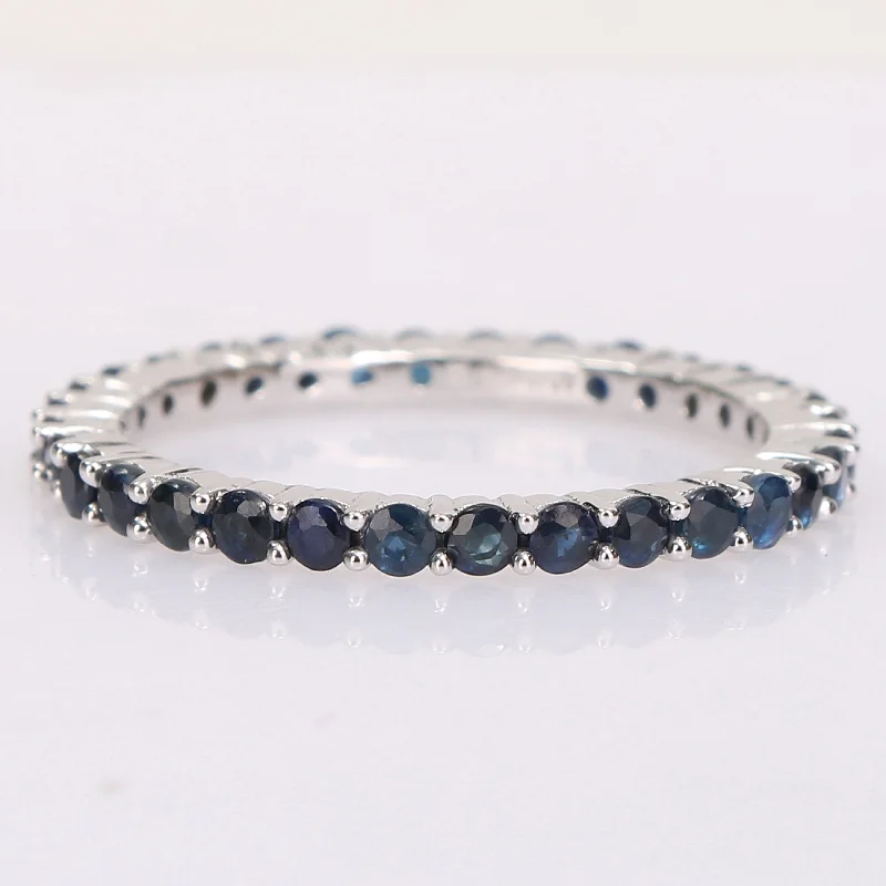 Miadora 14k White Gold Sapphire Stackable Eternity Band Ring