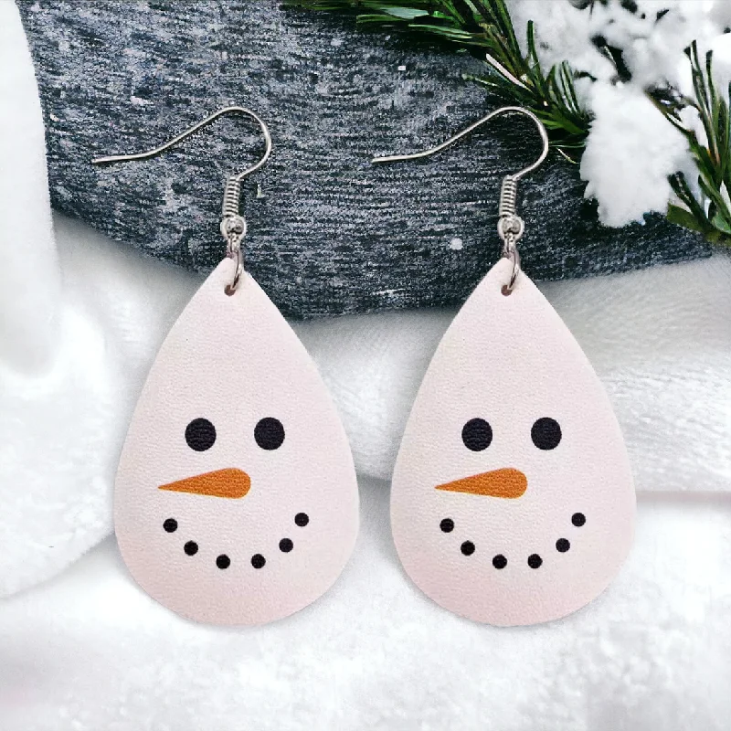 statement earrings for women -Leather Snowman Drop Earrings