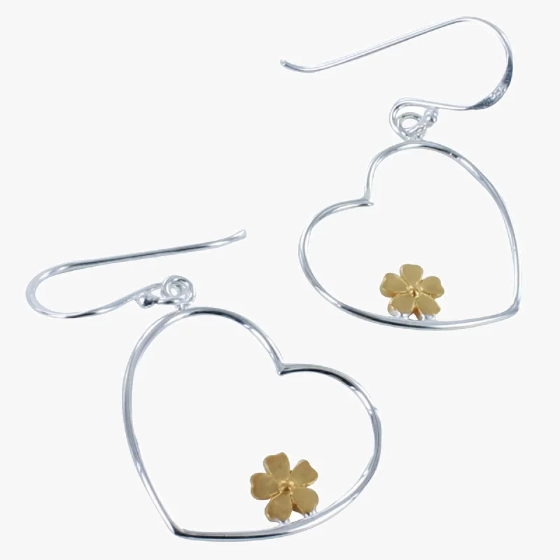 unique rings for women -Sterling Silver Flower in Heart Drop Earrings