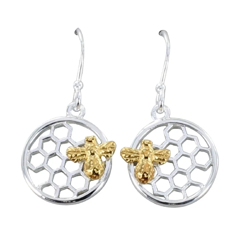 chic earrings for women -Sterling Silver Bee & Honeycomb Earrings