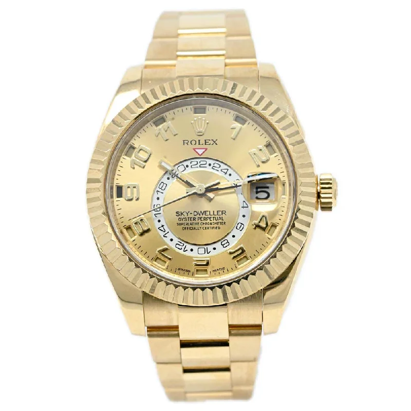 Rolex Sky Dweller Yellow Gold 42mm Champagne Arabic Dial Watch Reference #: 326938