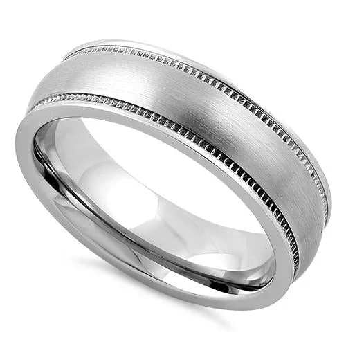 Stainless Steel Coin Edged Satin Finish Band Ring