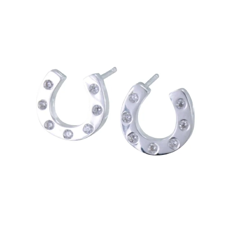 handmade earrings for women -Sterling Silver Pavé Horseshoe Stud Earrings