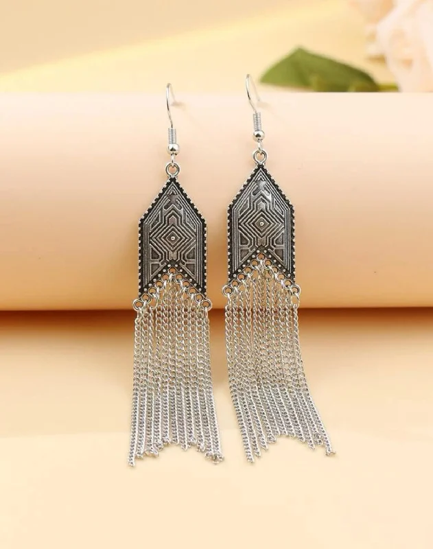 big hoop earrings for women -Beautiful Silver Metal Tassel Earrings