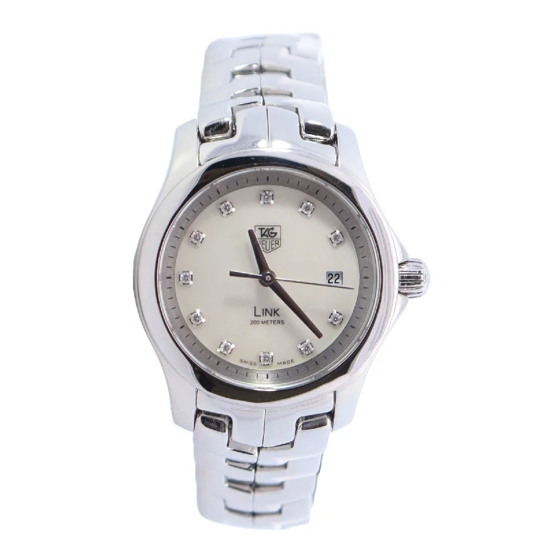 Tag Heuer Link Stainless Steel 28mm White MOP Diamond Dot Dial Watch Reference# WJF1317