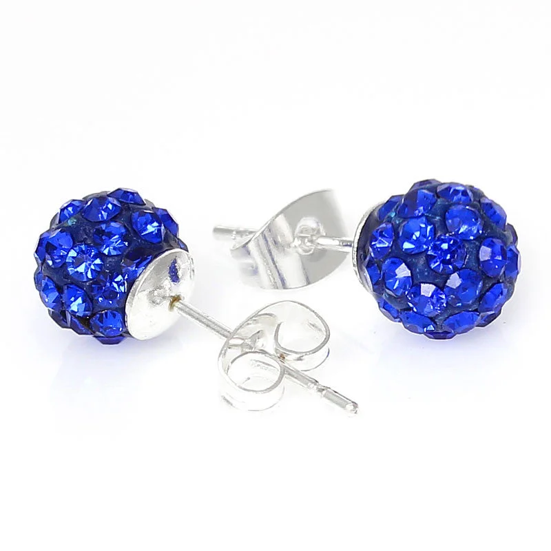 three-stone rings for women -September Birthstone 8mm Rhinestones Crystal Fireball Disco Ball Pave Bead Stud Earrings