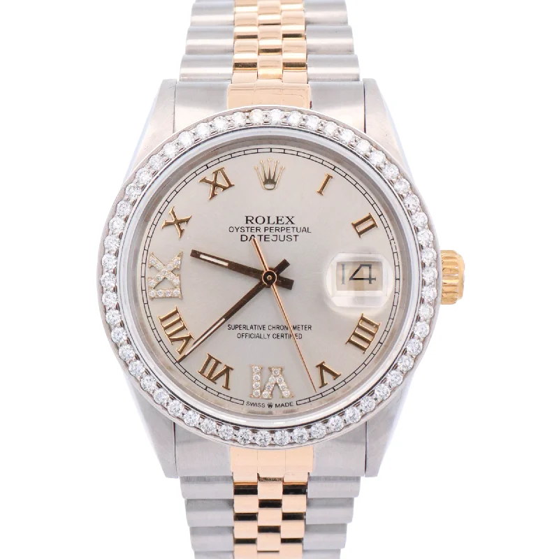 Rolex Datejust Two-Tone Stainless Steel & Yellow Gold 36mm Silver Roman Dial Watch Reference# 16233