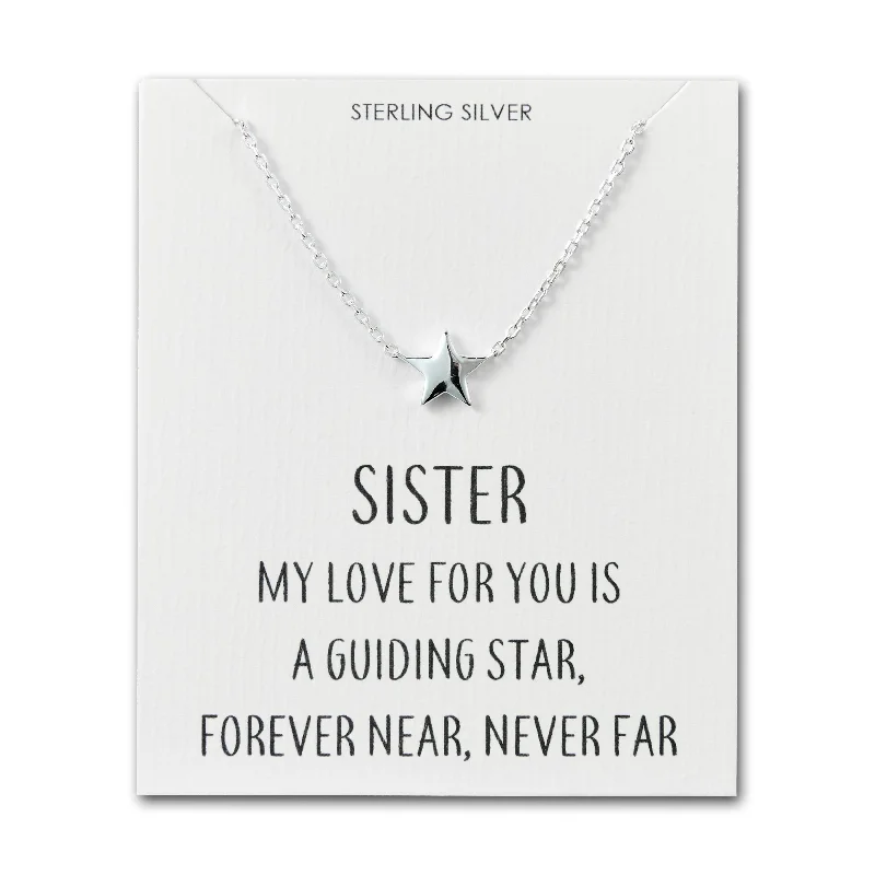 colorful necklaces for women -Sterling Silver Sister Quote Star Necklace