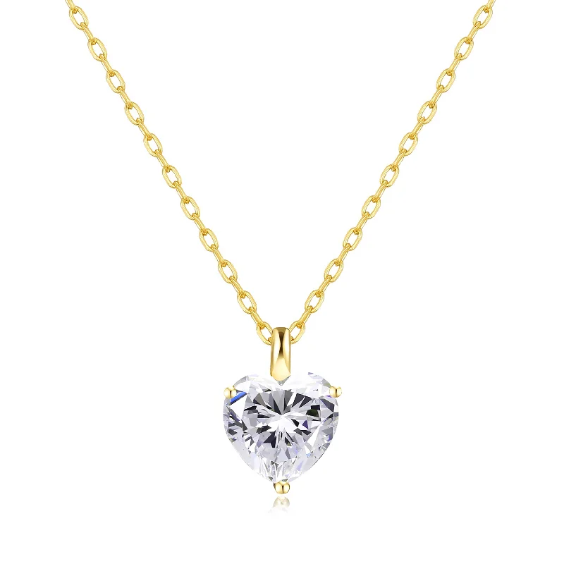 heirloom necklaces for women -Gold Plated Heart Solitaire Necklace Created with Zircondia® Crystals