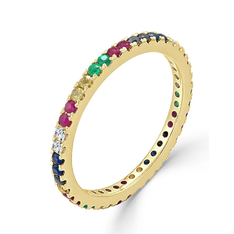 Joelle Rainbow Sapphire & Diamond Eternity Band Ring 14K Gold