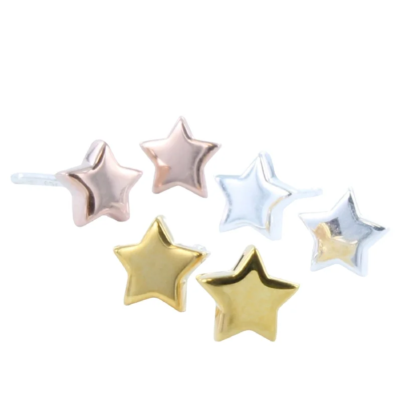 drop earrings for women -Sterling Silver High Shine Star Studs