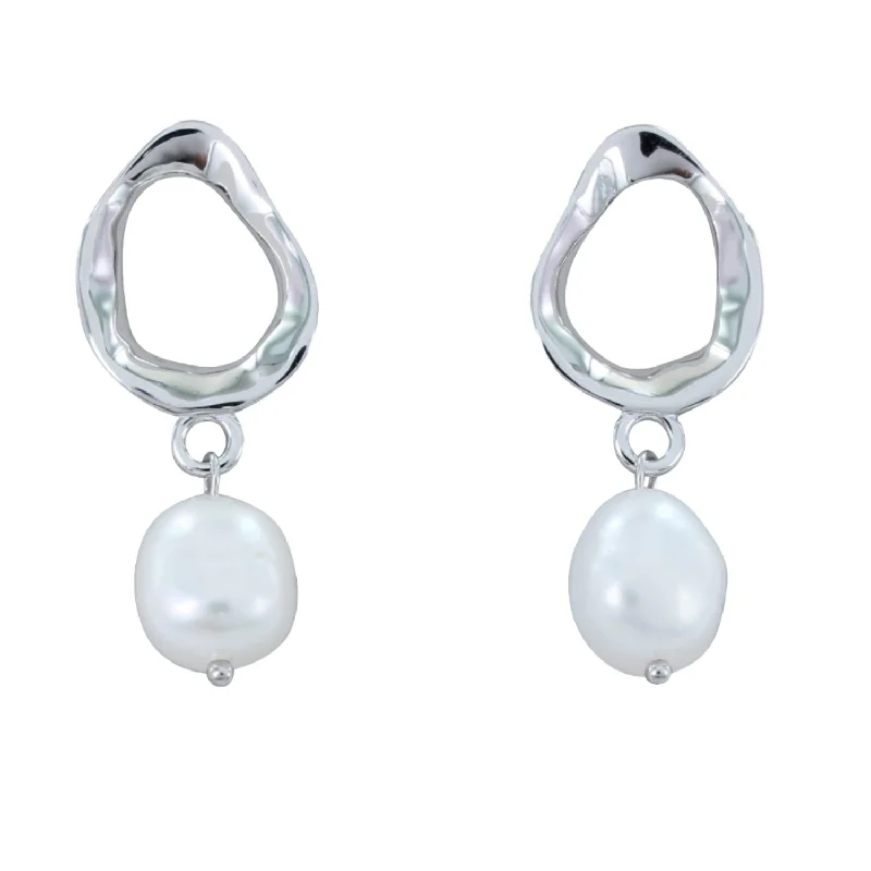 fashion rings for women -Pearl and Sterling Silver Ringlet Earrings