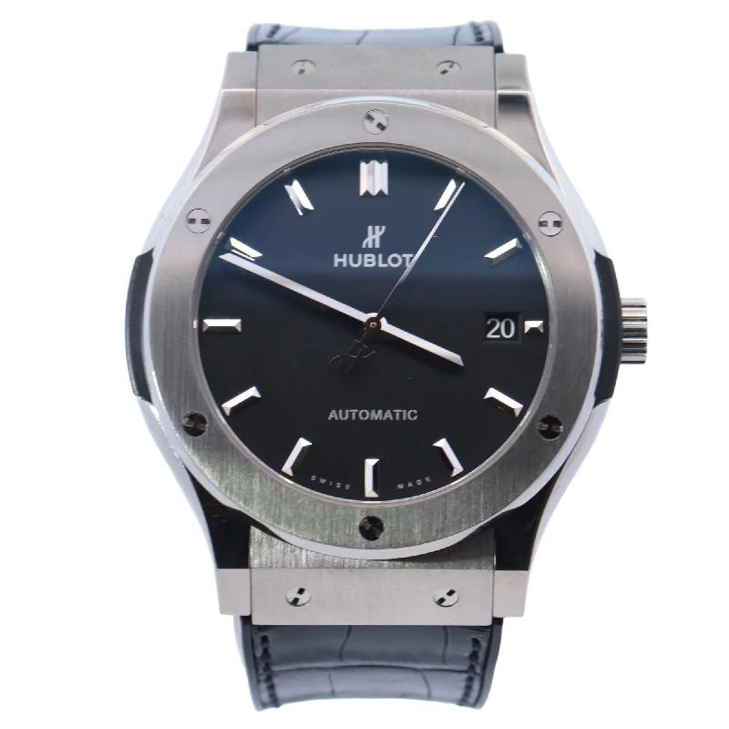 Hublot Classic Fusion Steel & Titanium 45mm Black Stick Dial Watch Reference# 511.NX.1171.LR