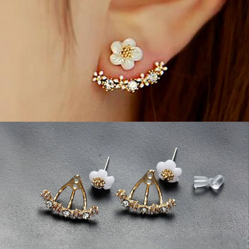 cute earrings for women -Sexy Sparkles Ear Jacket Stud Earrings Back Ear Cuffs Stud Earring