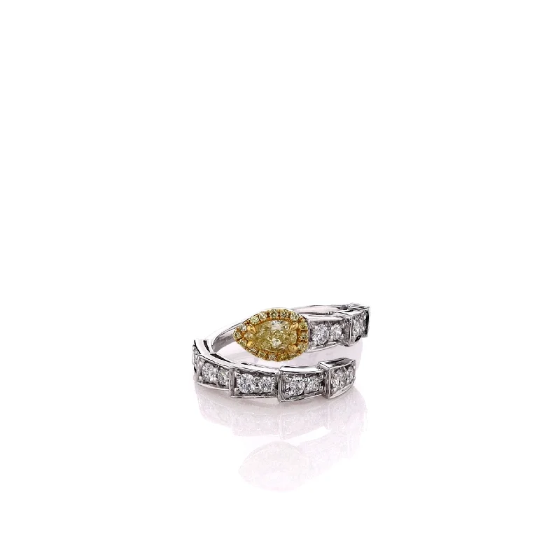 18k Two-Tone Yellow and White Diamond Bypass Ring